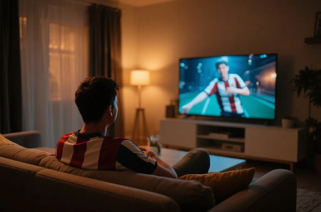 球迷在屏幕前看球